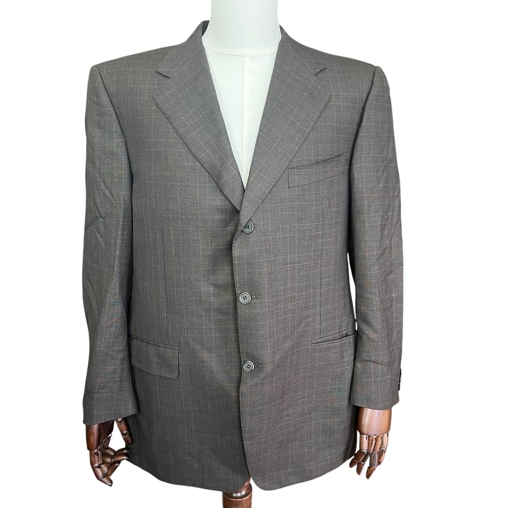 Canali 100% Wool 3 Button Blazer Sports Coat‎ 44R (54 EU) Dark Gray Glen Plaid